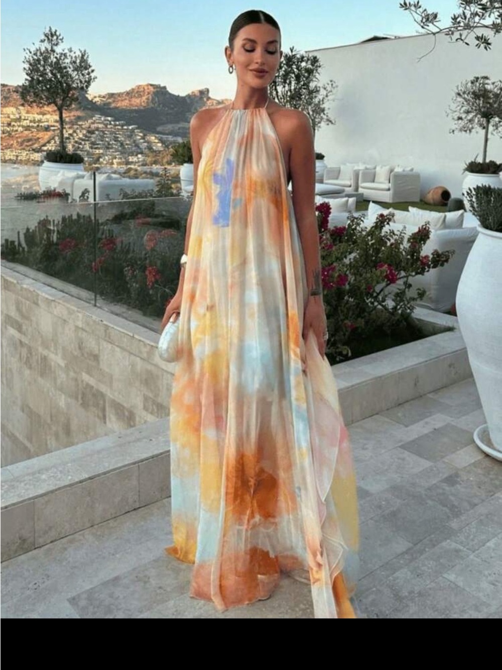 SHEIN Halter Maxi Dress in Pastel Multi Watercolor